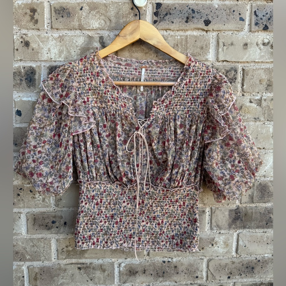 Free People Beatrice Floral Print Brown Lace Up Puff Sleeve Blouse
Top Size S - Picture 4 of 14